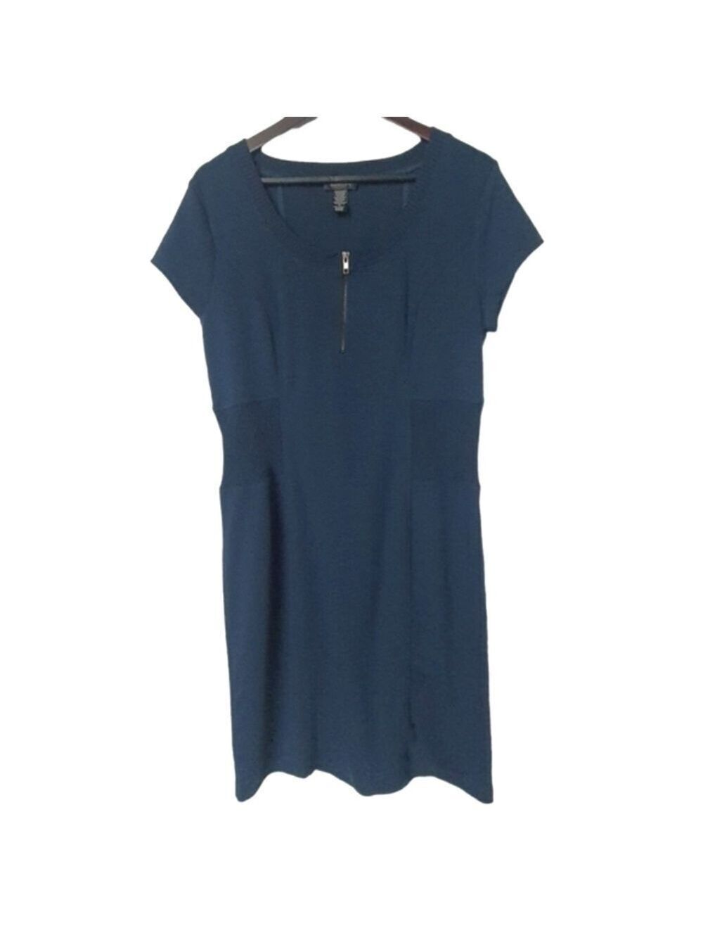 Spence Short Sleeve Zip Front Dress Size 14 Blue Scoop Neck Comfy Casual